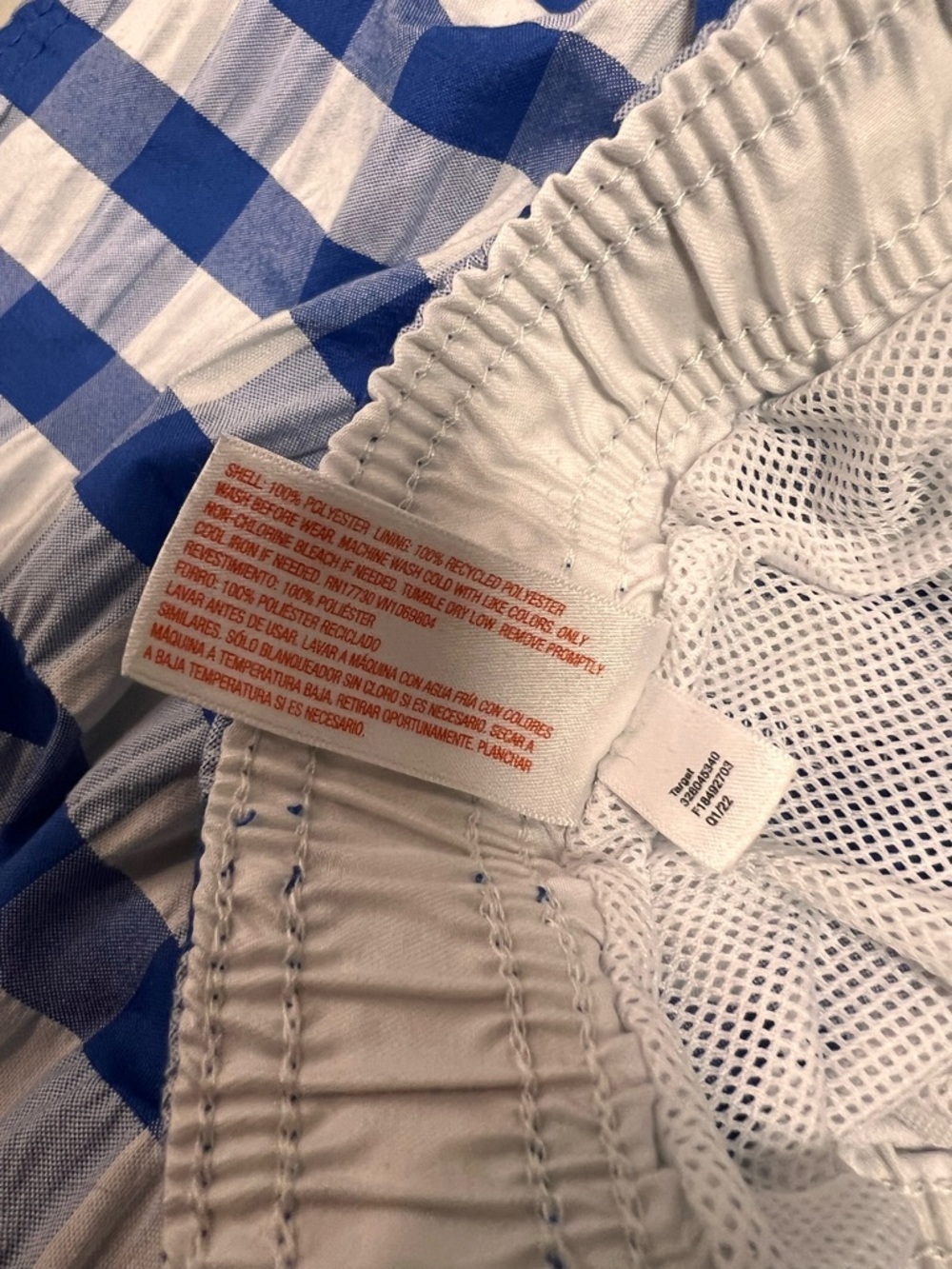Cat & Jack, boy's size 5T gingham blue seersucker swim trunks with liner - Picture 10 of 10